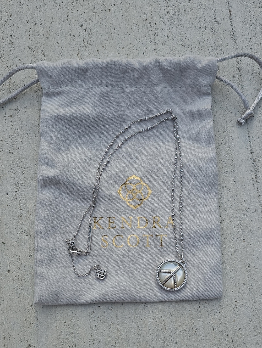 Kendra Scott Silver Peace Sign Pendant Necklace with Mother-of-Pearl Inlay